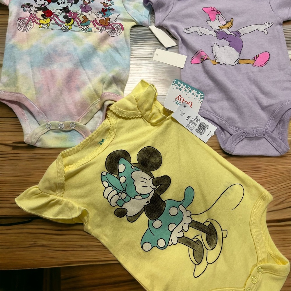 Disney baby Minnie Mouse, Mickey & Daisy bodysuit. Disney characters set.